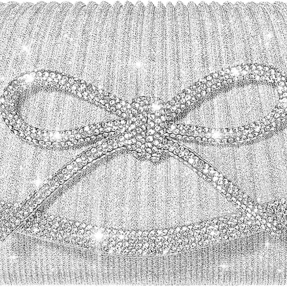 Women Evening Clutch Rhinestone Bow Black Envelope Handbag Crossbody